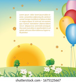 Sunrise of a beautiful holiday day. Balloons, greetings and a big party are waiting for you. Vector illustration.
