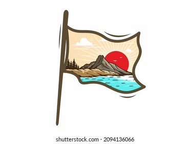 Sunrise behind the mountain illustration design