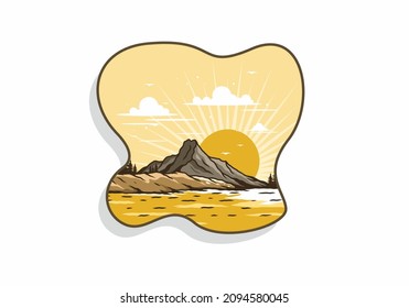 Sunrise behind the mountain illustration design