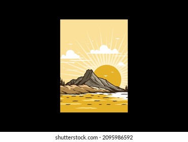 Sunrise behind the mountain illustration design