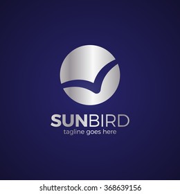 Sunrise bird logo. Travel logotype.  Luxury, royal holiday. Silver