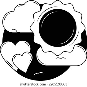 Sunrise and Birds with Clouds Vector Icon Design, Nature Love Symbol, Artistic landforms Scene Sign, Heart in nature Stock illustration, Beautiful Landscape View in Circular, Fresh Morning Concept