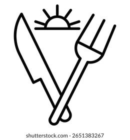 Sunrise Breakfast Icon Black and white outline flat sign vector