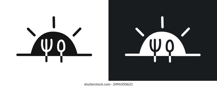 Sunrise Breakfast Icon linear graphics set vector in black