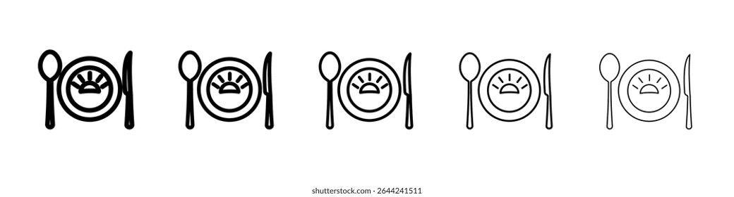 Sunrise Breakfast Ícone delineamento fino logo mark set