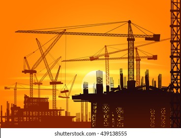 sunrise Building under Construction site.-Vector illustration