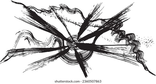 sunrise. bush stroke illustration. ink art.