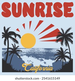 Sunrise California Palmtree Beach Wave