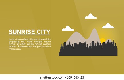 Sunrise city with building mountain sun clound