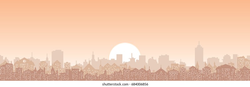 sunrise and city scape in light colors abstract vector illustration
buildings silhouettes and rising sun