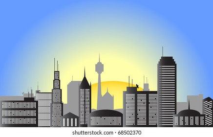 Sunrise city vector illustration