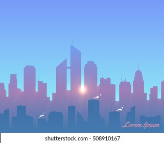 Sunrise in the city.Retro style.Vector illustration