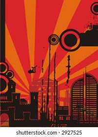 Sunrise cityscape silhouette background series. Check my portfolio for much more of this series as well as thousands of similar and other great vector items.