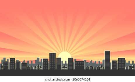 Sunrise and cityscape vector background graphic