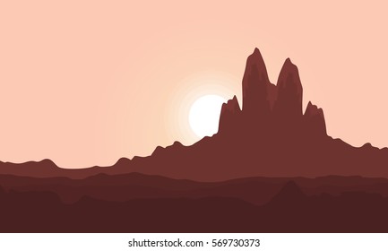 At sunrise cliff landscape silhouette vector art