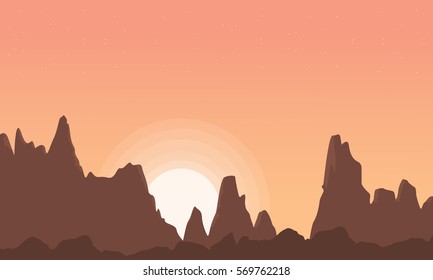 At sunrise cliff scenery vector art collection