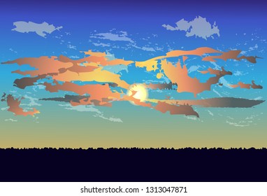 Sunrise and cloud in sky for background.