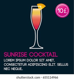 Sunrise cocktail card template with price and flat background