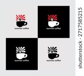Sunrise Coffee Logo Design with Cup, Coffee Bean, and Rising Sun Icon