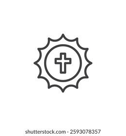 Sunrise Cross line icon. linear style sign for mobile concept and web design. A cross with the sun outline vector icon. Symbol, logo illustration. Vector graphics