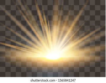 Sunrise, dawn. Vector transparent sunlight. Special lens flare light effect.