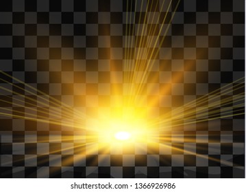 Sunrise, dawn. Vector transparent sunlight. Special lens flare light effect.