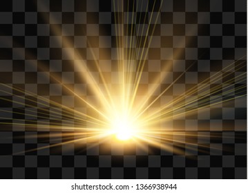 Sunrise, dawn. Vector transparent sunlight. Special lens flare light effect.