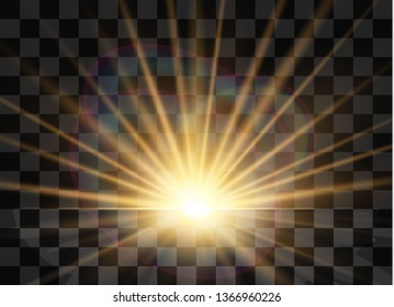 Sunrise, dawn. Vector transparent sunlight. Special lens flare light effect.