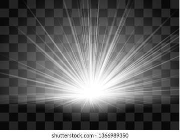 Sunrise, dawn. Vector transparent sunlight. Special lens flare light effect.