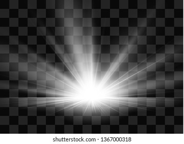 Sunrise, dawn. Vector transparent sunlight. Special lens flare light effect.