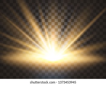 Sunrise, dawn. Vector transparent sunlight. Special lens flare light effect.