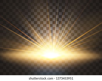 Sunrise, dawn. Vector transparent sunlight. Special lens flare light effect.