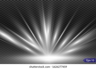 Sunrise, dawn. Vector transparent sunlight. Special lens flare light effect.