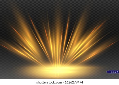 Sunrise, dawn. Vector transparent sunlight. Special lens flare light effect.