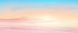 Sunrise At The Dead Sea, Vector Watercolor Abstract Illustration. Minimal Background In Warm Pastel Colours Suitable For Booklets, Web, Brochures, Flyers, Wallpapers.