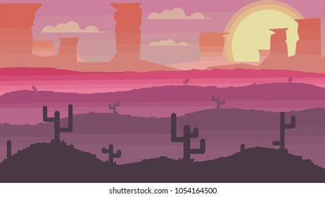Sunrise in the desert. Vector illustration.