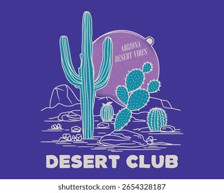 Sunrise the Desert Vibes in Arizona, Desert vibes vector graphic print design, cactus desert vintage hand drawing for t-shirt, Outdoor western vintage, Summer desert pattern Ready for print