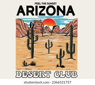 Sunrise desert vibes t-shirt design. vintage arizona vector artwork for apparel and others.