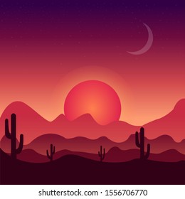 Sunrise dessert orange mountain background 