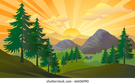 Sunrise in distant mountains