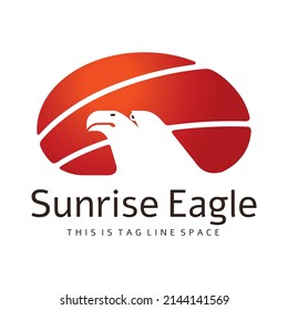 Sunrise Eagle Expression with an Eagle Side Face Negative Space form Against an Orange and Red Sun Vector Graphic