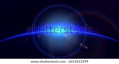 Sunrise earth. Cosmos eclipse. Sun rising over planet. Space sunrise with bright beams. Solar ring with sunlight and stars. Earth horizon. Vector illustration