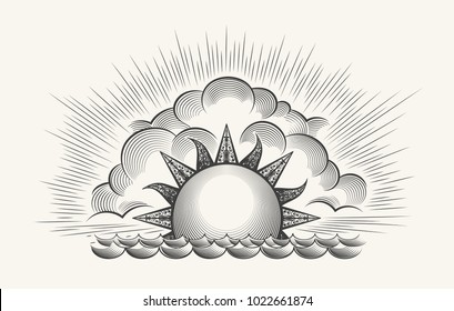 Sunrise engraving illustration 