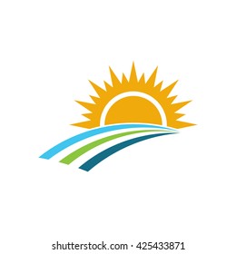 Sunrise And Field Logo Design. Vector Graphic Design