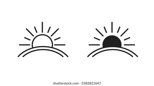 Sunrise filled and outlined icons vectors on white background