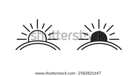 Sunrise filled and outlined icons vectors on white background