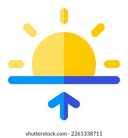 Sunrise in flat icon. Sun, sunny, sunshine, sunlight, morning, dawn, summer, hot, weather