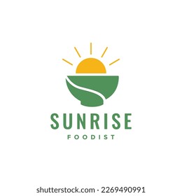 sunrise food breakfast bowl noodle rice soup minimalist logo design icon vector illustration