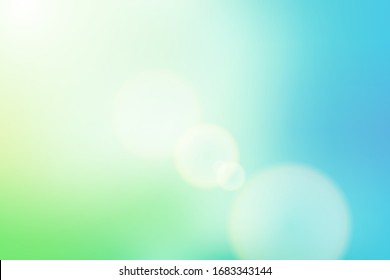 sunrise glitter lens flare, soft bokeh nature background, illustration light blue and green pastel sweet color filter abstract simplicity for advertising products background. 