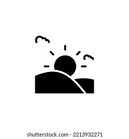 sunrise glyph icon designed in solid style in weather icon theme and decorated with landscape icon elements and sun icon
